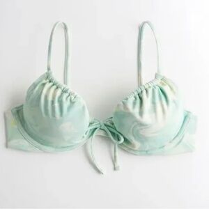 NWOT Hollister Women's Cinch Plunge Bikini Top (Green SwirlPattern Size M